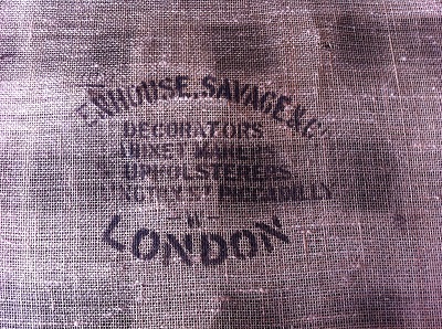 Stenhouse and Savage - maker's mark on bottom cloth beneath chair - detail